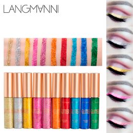 Langmanni Glitter Eyeliner Waterproof Eye Liner Pencils Long Lasting Shimmer White Blue Color Brand Liquid Eyeliner