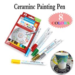 8 colors ceramic brush pen handpainted creative diy glass drawing marker pen free baked mug painting paint pen
