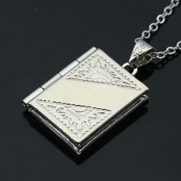 Open Locket Necklace Photo Frame Necklace Hollow Out Silver Plated Rectangle Shell Drop Love Heart Pendant Necklace