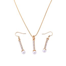 Simple Tower Design CZ Diamond Pendant Necklace with Dangle Earring Jewelry Set