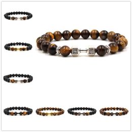 9 Styles 8mm Black Lava Stone Essential Oil Perfume Diffuser Beads & Tiger's Eye Beads Bracelet Dumbbell Charms Stretch Jewellery