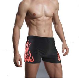 High Quality Cheap Swimwear Men Swimming Trunks Hot Swimsuits Boxer Shorts Flame Print Swim Suit Beach Wear Plus Size XL-XXXL