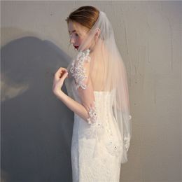 White/ivory Wedding veil with comb Short Bridal veils Floral Applique with Beads Wedding accessories Cheap 90*150cm