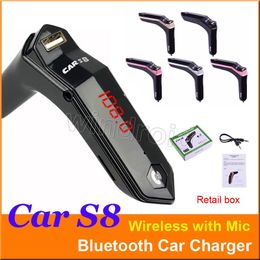 S8 3.1A Port USB Fast Car Charger Wireless Bluetooth Car MP3 Player FM Transmitter Handsfree Call Support TF Car Accessories colors by DHL