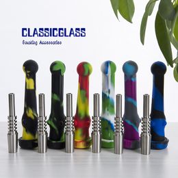 DHL Mini 14mm Silicone NC Kits Stainless Steel Tip Smoke Hookahs Pipes Glass bong