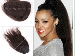 Kinky Straight Human Hair Ponytail Virgin Brazilian Coarse Yaki Straight clip drawstring natural hair Ponytails natural blow out 100g-160g