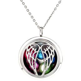K1181 8mm Pearl Beads Cage Silver 30mm Round Angel Wing Magnetic Floating Locket 20" Chain Pendants Women Charms