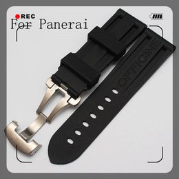 Top-Quality Waterproof Rubber Silicone Strap 24mm 26mm black Men's Watchbands For Pam111 With original Logo Butterfly Buckle269j