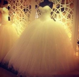 Custom Made Plus Size Princess Ball Gown Wedding Dresses 2018 Sweetheart Heavy Peals Floor Long Corset Back Elegant Bridal Party Gowns