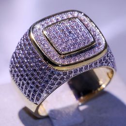 Stunning Brand Desgin Luxury Jewelry 925 Sterling Silver Gold Filled Pave Full White Sapphire CZ Diamond Men Wedding Finger Band Ring Gift