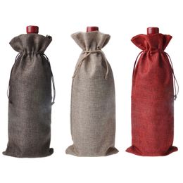 16*36cm Jute Linen Wine Bottle Bags Weddings Holidays Party Champagne Bottle Covers Linen Gift Pouches Wine Package Bags c681