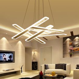 crossing lights Canada - Led Strips Pendant Lamp Overlap Chandelier Crossing Rectangle Acrylic Ceiling Light