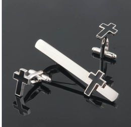 Black Cross Design Tie Clip &Cuff Links Brass Material Men's Cufflinks small gift For Father's Day Business Man