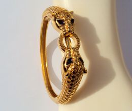 Leopard Black Eyes 22K 23K 24K Thai Baht Yellow Solid Gold GP Jewellery Bangle Bracelet Heavy 43G BA18