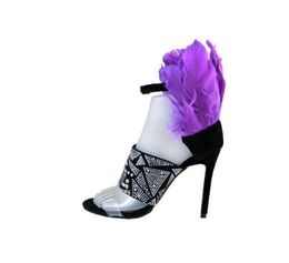 Purple Feather High Heels Women Sandals Ankle Buckle Strap Women Pumps Clear PVC Studded Crystal Stiletto Heels Shoes