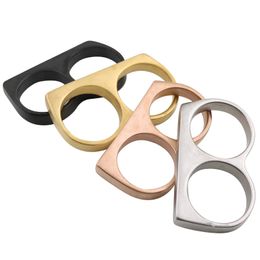 Gold Two Fingers Double Ring Punk Stainless Steel Men's Hip Hop Style Ring 7,8,9,10,11,12