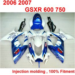 Injection molding fairing kit for SUZUKI GSXR600 GSXR750 2006 2007white blue fairings GSXR 600 750 06 07 CX12