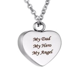 Wholesale funeral and funeral Jewellery engraved text my hero shaped stone box pendant cremation stainless steel souvenir necklace