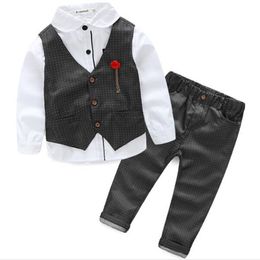 Kids Christmas Clothing Baby boys Gentleman Clothes Cotton Sleeve children 3pcs Sets Shirts + Vest + Pants Broth Boutique Gentry dress LF024