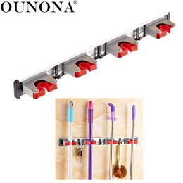 Mop and Broom Holder Wall Mount 4 Slots and 3 Hooks Rack for Bathroom Laundry Room Shelf Rack Towel Hook