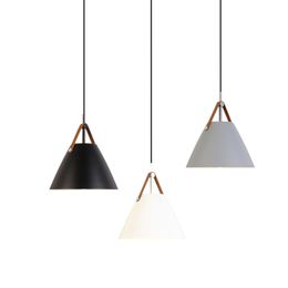 Nordic LED pendant lights modern simple colorful macaron metal with leather hanging lamp round kids room foyer bedroom lighting fixture