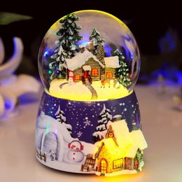 -Cadeau de Noël Flowing Neige Double Maison Lumières Boule De CristalSnow Boule De Cristal De Noël Boîte À Musique Cristal Ball Boîte À Musique Neige Maison Rotation