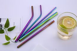 Colorful Reusable Gold Rose Gold Black Rainbow Color Stainless Steel 304 Bent Straight Drinking Straws for for 900ML Cup Free shipping