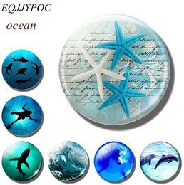 Ocean Star Starfish shark Dolphin 25mm decorative refrigerator magnets Sea Blue Wavy Sea Animal fridge magnet message board