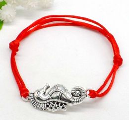 Free ship 50pcs/lot Sea Horse Charms String Lucky Red Cord Adjustable Bracelets HOT new