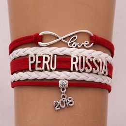 (10pcs/lot) Infinity Love PERU RUSSIA Bracelet Charm Handmade Braided Bracelets Bangles Country Jewellery Accessory For Women Men Gift