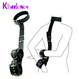 Khalesex Custom Sex Toys for Couples PU Leather Sexy Bondage Bound Hand Cervical Collar Restraint Fetish Slave Woman Erotic Toys Y18110802