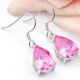 On Sale 5 Pcs Lowest Price Holiday Gift 925 Sterling Silver Fashion Pink Topaz Cubic Zirconia Drop Earrings Jewelry