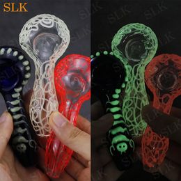 Line or locust crack design glass smoking pipes Glowing in the dark glass spoon pipes portable 4.00 inch hand pipe smoking bubbler