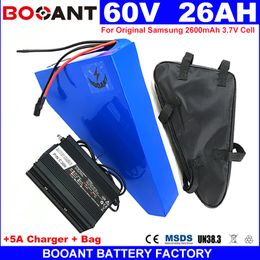 16S 60V Electric bike Lithium Battery pack 60V 26AH E-bike Triangle Battery for Bafang 1500W Motor with 5A Charger Free Shipping