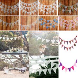 12pcs Banner Flags 2.8-3.2m Lace Pennant Bunting Banner Triangle Shape Hanging Party Wedding Christmas Decor Banners String Flags WX9-746