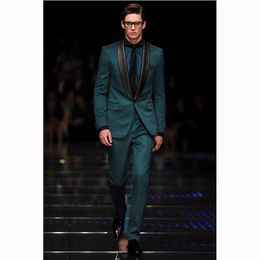 Brand New Dark Green Men Wedding Tuxedos High Quality Groom Tuxedos Black Shawl Lapel One Button Men Blazer 2 Piece Suit(Jacket+Pants+Tie)68