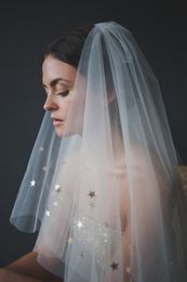 wedding veils stars UK - Eye Catching Short Wedding Veils 1.5m 2 Layers Soft Tulle with Stars New Arrival 2020 Fancy Wedding Accessories Bridal Veils