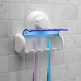 Suction Cup Wall Mount Bathroom 5 Hooks Toothbrush SpinBrush Rack Stand Holder