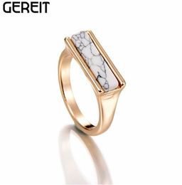 GEREIT Indian Jewelry Boho Style Gold Geometric Ring Women Fashion White Marble Stone Rings Bague Femme Punk Hip Hop Accessories