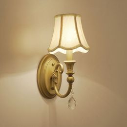 American Villa Copper Fabric Wall Lamp Bedside Lamp Bedroom Living Room French Restaurant Wall Lamp Stairway Crystal Wall Lamps