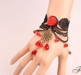 Hot style Korean fashion black lace lace bracelet delicate red crystal resin flower lady's hand decoration fashion classic delicate elegance