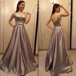 2018 Evening Dresses Wear Arabic Chocolate V Neck Sleeveless Sashes Ruched Draped Backless Floor Length Long A Line Vestido Party Prom Gowns