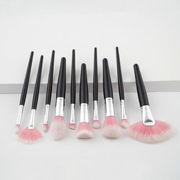 cosmetics direct UK - Factory Direct DHL Free!Fan Makeup Brushes Set Wood Handle 10pcs Eyeshadow Eyebrow Blending Lipstick Contour Foundation Powder Cosmetic Tool