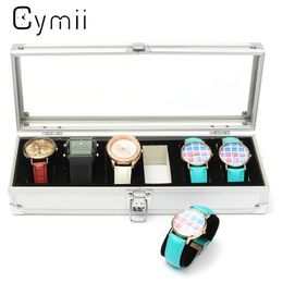 Cymii Watch Box Case 6 Grid Insert Slots Jewellery Watches Display Storage Box Case Aluminium Watch Jewellery Decoration252M