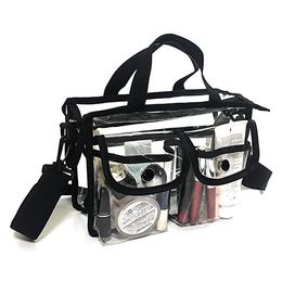 Clear pvc bag cosmetic bags case with removable and adjustable shoulder strap , EVA purses handbag tote bags for work, sports games