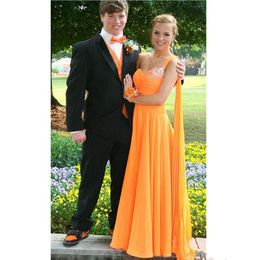 New Prom Gowns One Shoulder Crystal Orange Colourful Chiffon Evening Dress A Line Spring Special Occasion Formal Custom Made Beads Fashion