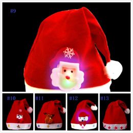 Led Kids Christmas Hat Xmas Adult Mini Red Santa Claus Deer Party Decor Christmas Caps Christmas DXmas Snowflake Crochet Hats 100PCS