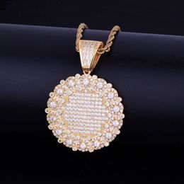 Men's Hip hop Jewellery Bling Cubic Zircon Necklace & Pendant Round Cluster MedallionThree Colour For Gift Freeshipping