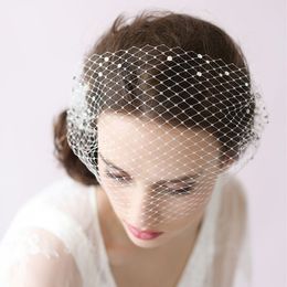 Vintage Birdcage Wedding Veils Face Blusher Hair Pieces One Tier With Beads Comb Short Headpieces Bridal Veils #V015