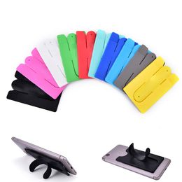 Adhesive Silicone Phone Wallet Case with Snap Pocket Phone Back Stick-on Credit Card Holder with Stand for Smart Phone Random Colour